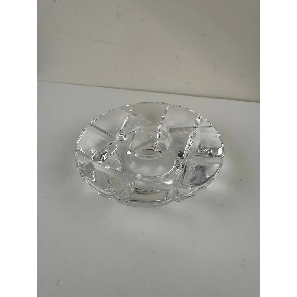 Orrefors Clear Tea Light Candle Holder Crystal Glass Round Abstract Hand Blown